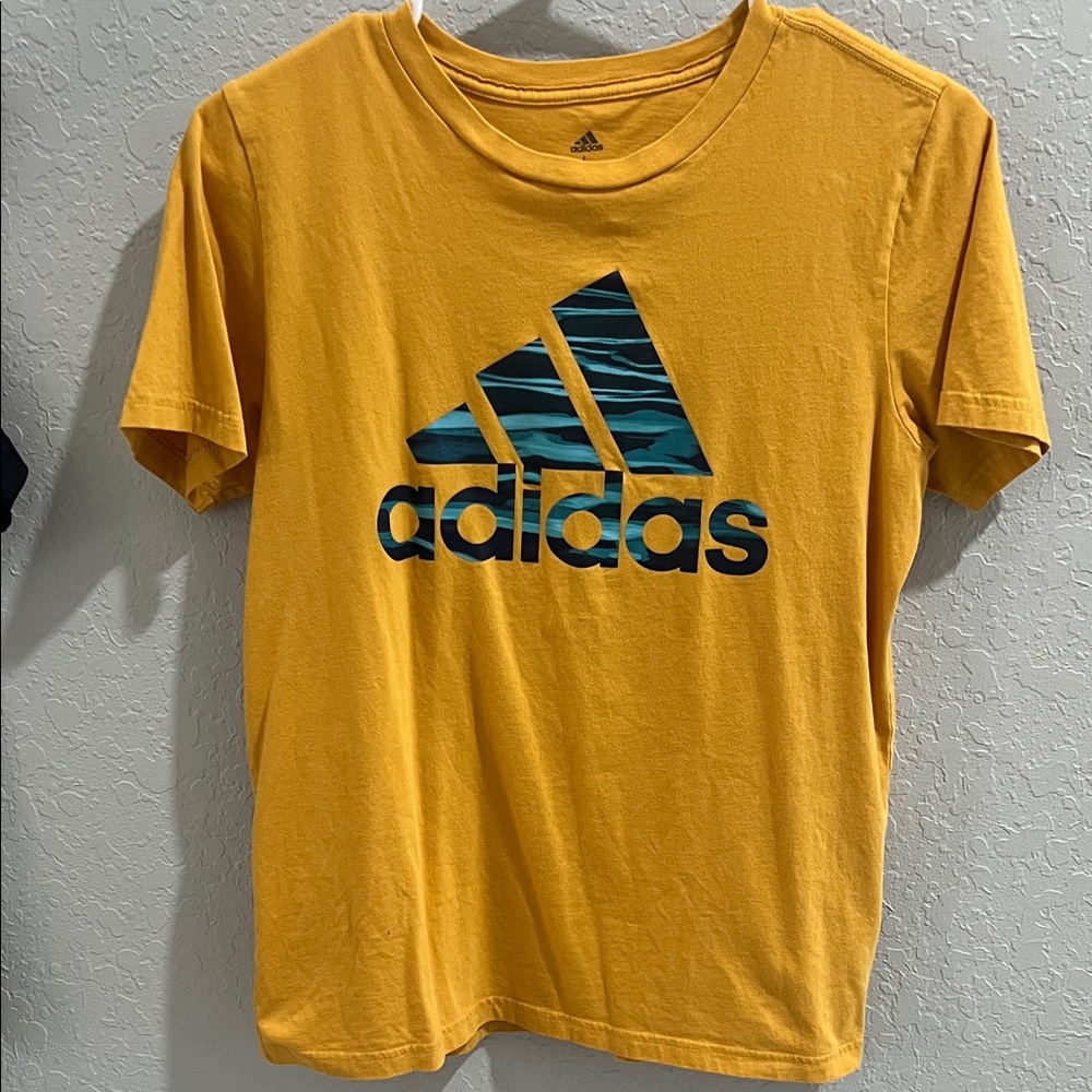 Adidas Tan Tee with Blue Graphic